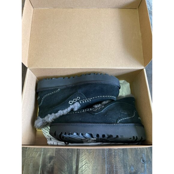 NEW UGG Black Suede Ansley Parc Fur Platform Winter Slip on Boot Size 7 - Picture 10 of 11